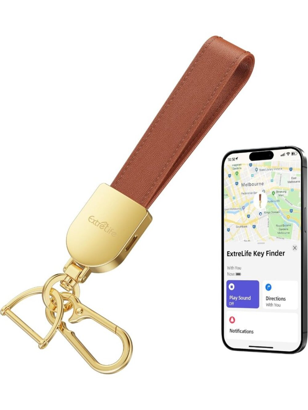 Leather Keychain with GPS Tracker, Compatible with Apple Find My, Smart Locator